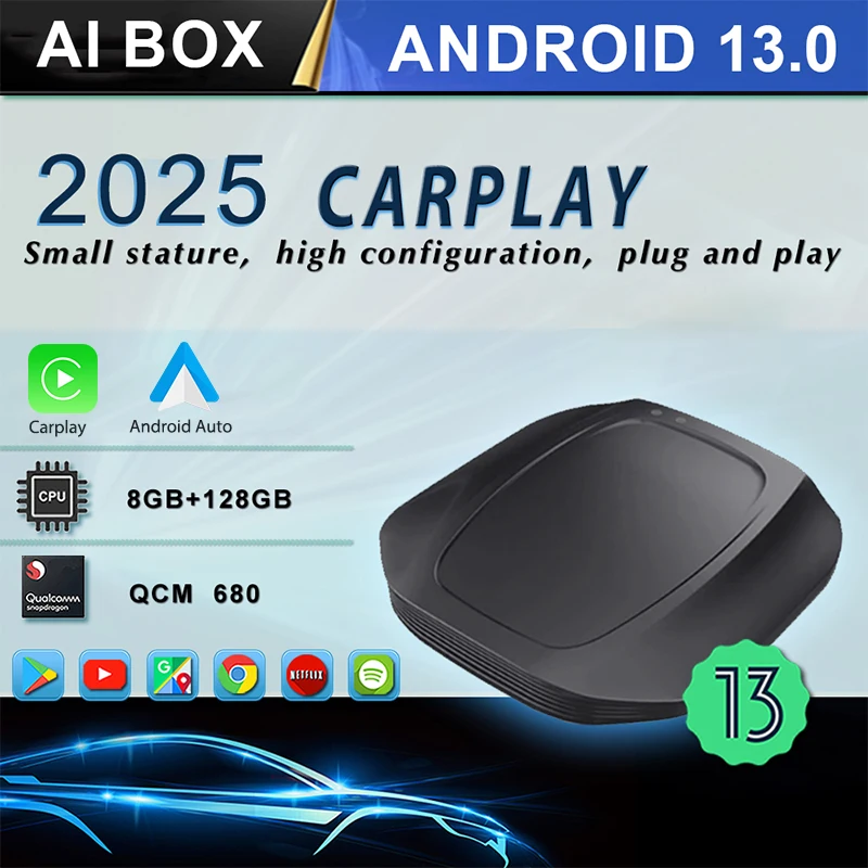 2025 New Car Smart Box Android13 Carplay and Android auto 2in1 8GB+128GB 8-CORE QCM6225 small size high configuration