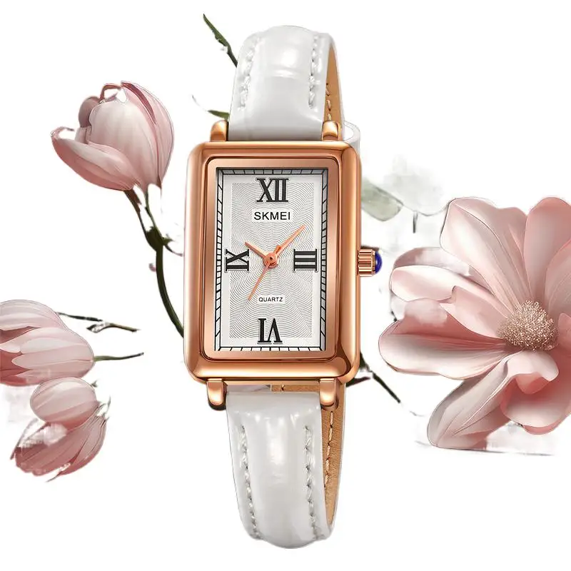 SkmeiWomen's ساعة ريترو مستطيلة مقاومة للماء ساعة كوارتز نسائية ترفيهية ساعات نسائية عصرية بسيطة