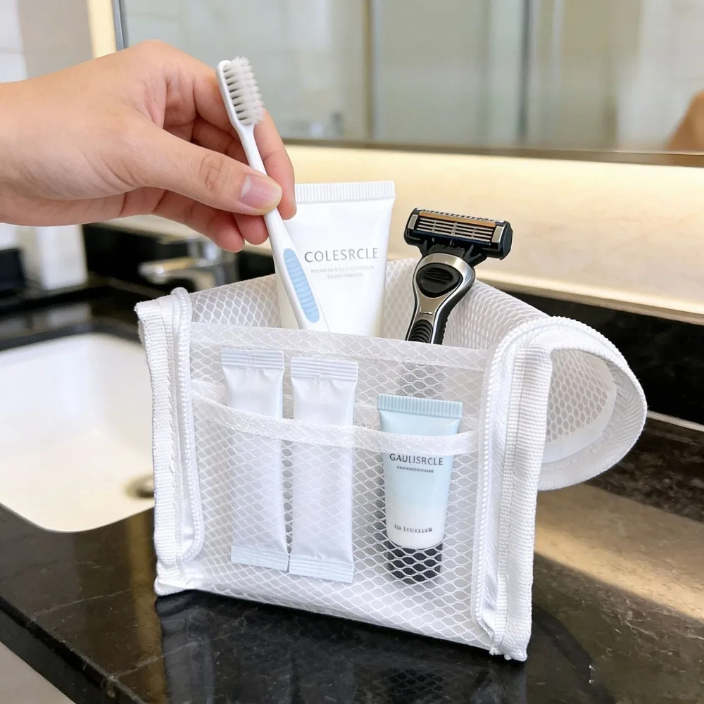 Mesh Toiletry Bag Breathable Quick Dry Stand Up Vertical Toothbrush Holder Cosmetic Makeup Organizer for Travel Gym College Dorm view 6