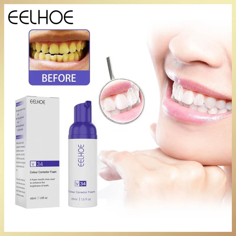 

EELHOE 45ml V34 Mousse Toothpaste Teeth Whitening Removing Yellow Teeth Cleaning Tooth Stain Oral Fresh Tooth Care