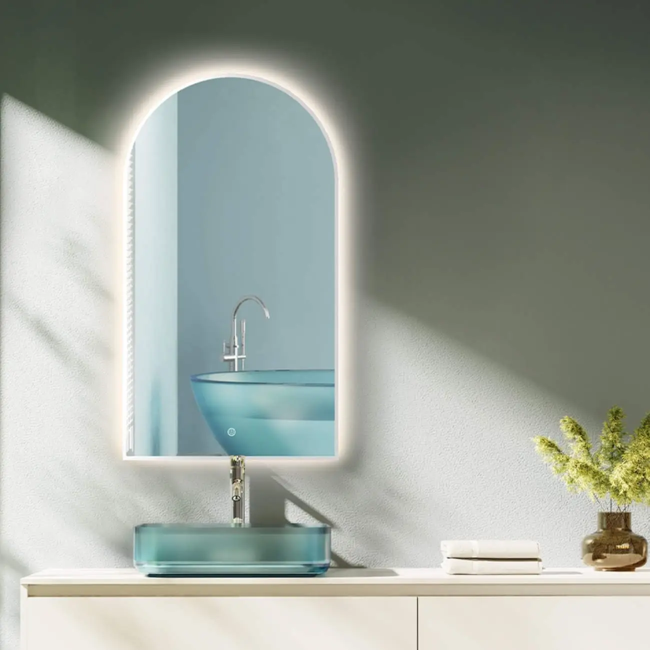 HOKO LED Badezimmerspiegel 60x100cm Bogenspiegel mit Metallrahmen - Touchschalter & 3 Farbtemperaturen (2700K-6500K/Warmweiß/Kaltweiß/Neutral) - Wandmontage Hoch/Quer