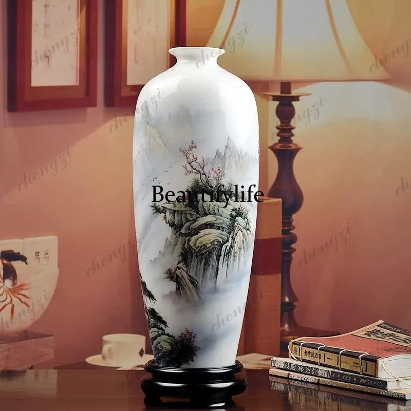 A95 Dehua Ceramics National Style Hand-painted Colorful Landscape Vase Ornament Living Room Bogu Frame Company Ornament