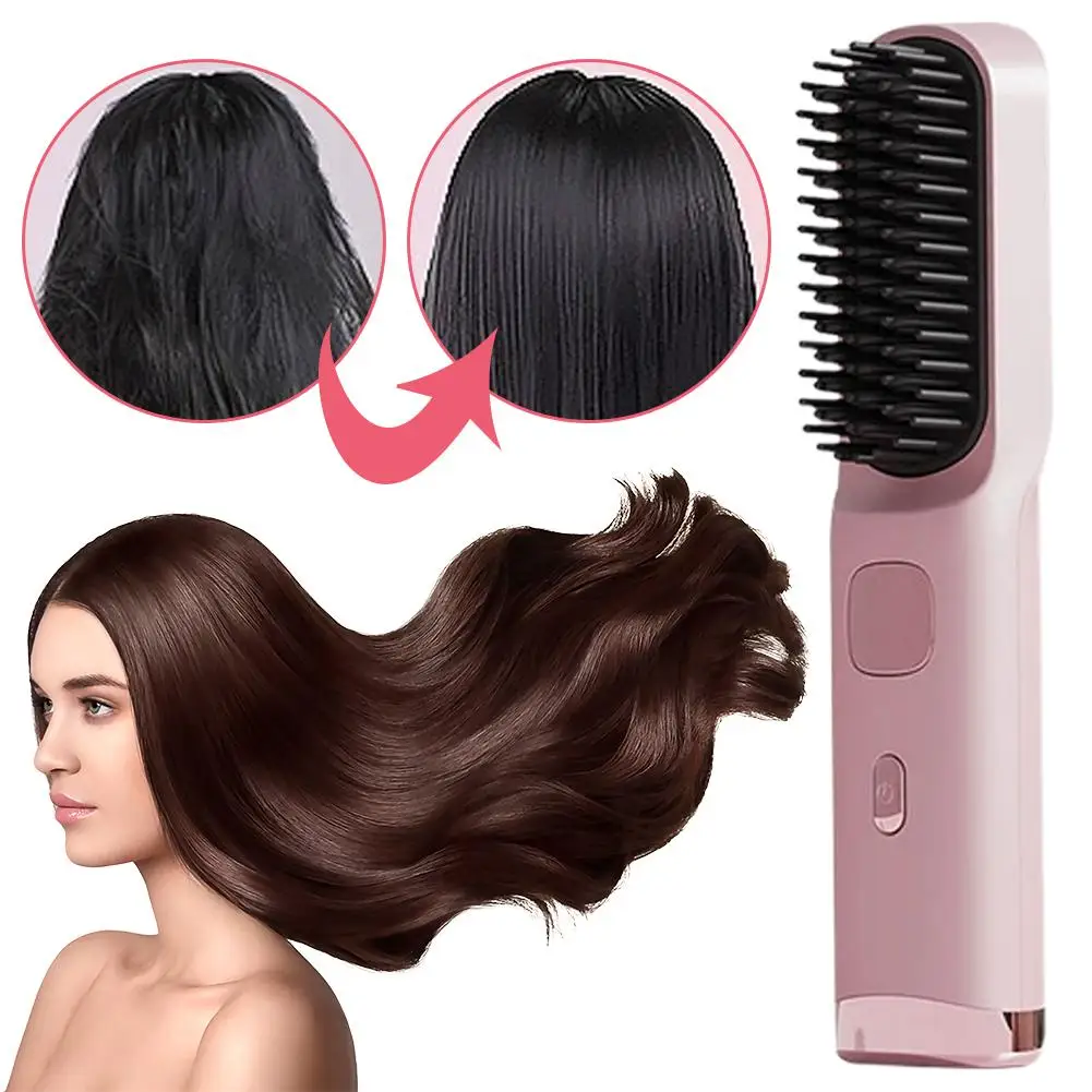 فرشاة فرد الشعر اللاسلكية - مشط تمليس محمول، 4 إعدادات لدرجة الحرارة، قابل لإعادة الشحن عبر USB، طلاء سيراميك للسفر والمنزل #2