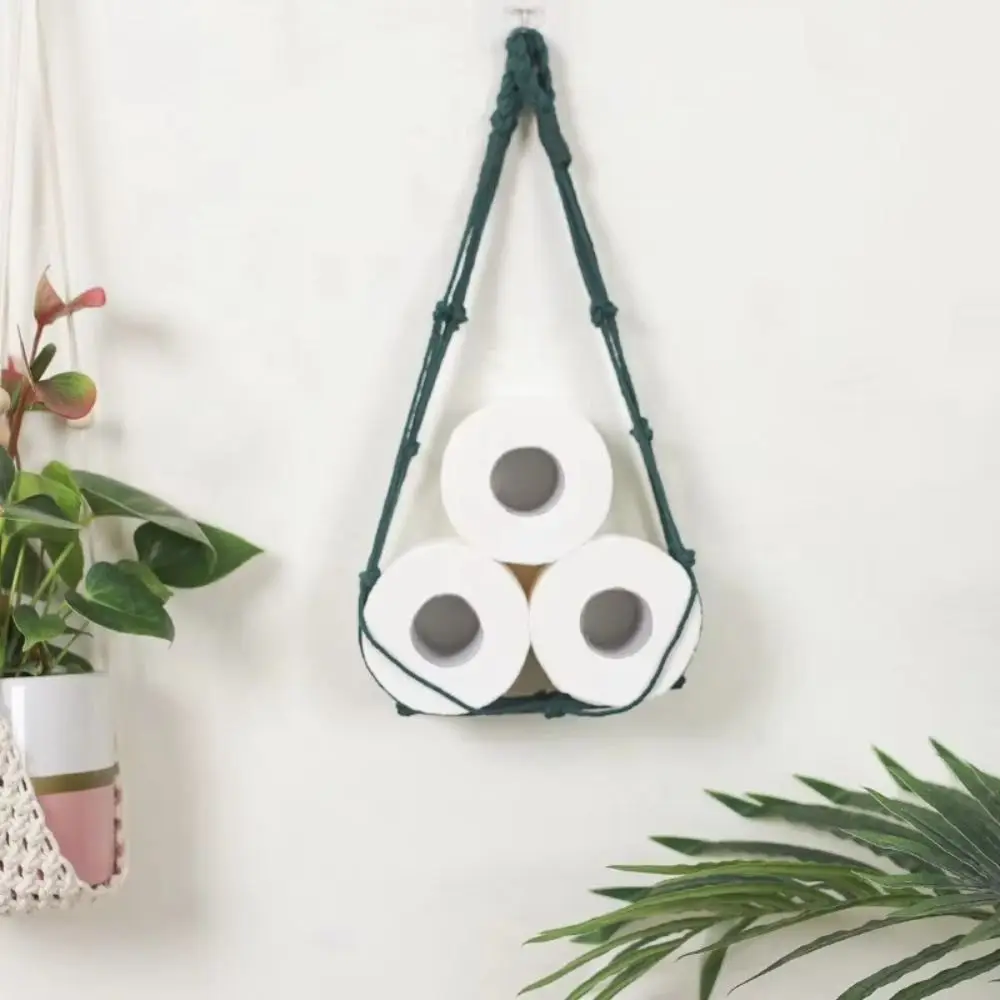 

Hanging Toilet Paper Towel Holders Bathroom Decor Nordic Style Towel Rack Kitchen Basket Wall Mounted Roll Storage Net Bag Hotel