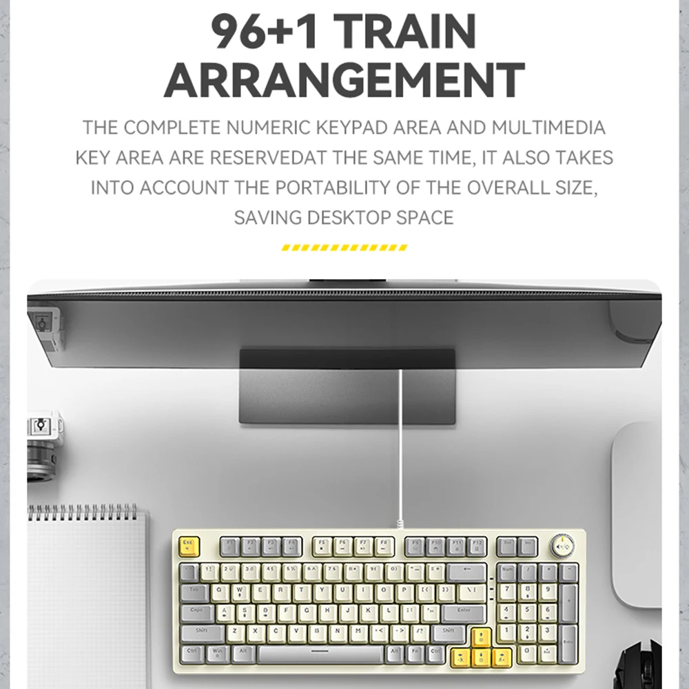 لوحة مفاتيح ميكانيكية T-WOLF T50 96 + 1 مفاتيح لوحة مفاتيح سلكية للألعاب عالية الجودة ABS ثنائي اللون صب Keycap مفاتيح زرقاء