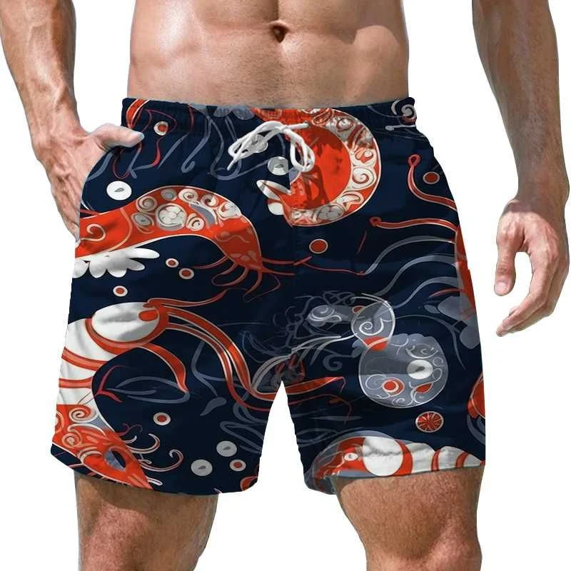 Summer Cartoon 3D Printed Seafood Lobster Beach Shorts Men Kids Loose Casual Short Pants Holiday Quick Dry Surfing Board Shorts