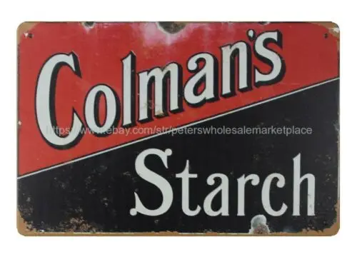 interior decorating ideas Colman's Starch metal tin sign