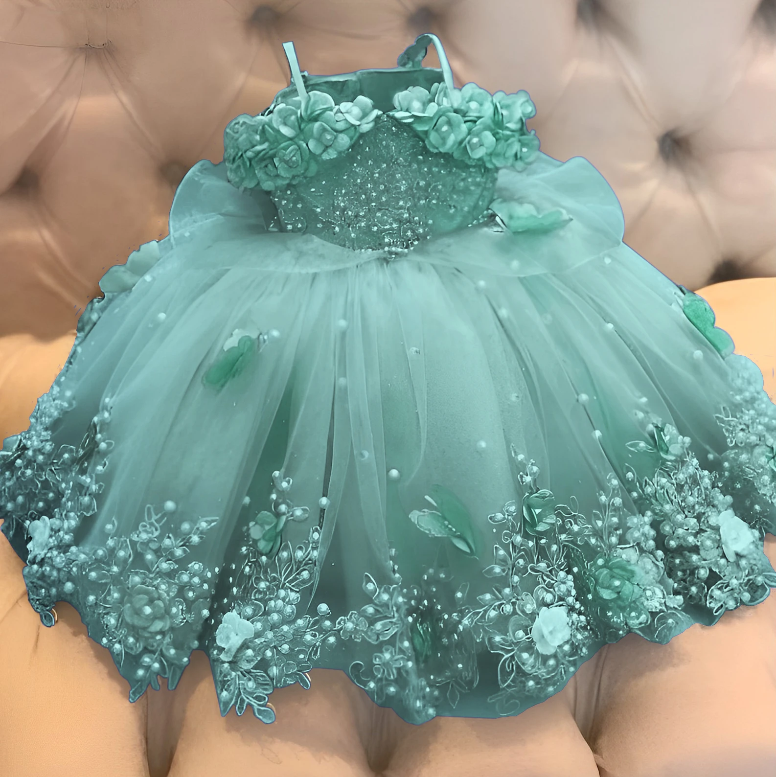 Vestido de cuello recto para niña pequeña, vestido de encaje con perlas, fiesta de cumpleaños, boda, ocasión especial, niña de flores, 0 a 4 años