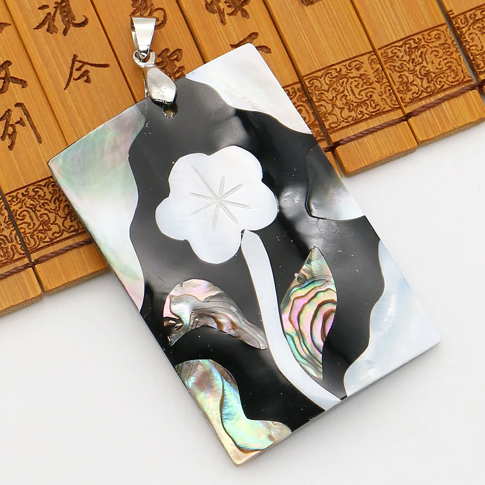 Fashion Classic Natural Freshwater Shell Polished Spliced Square Round Flower Pattern Pendant DIY Necklace Earrings Jewelry