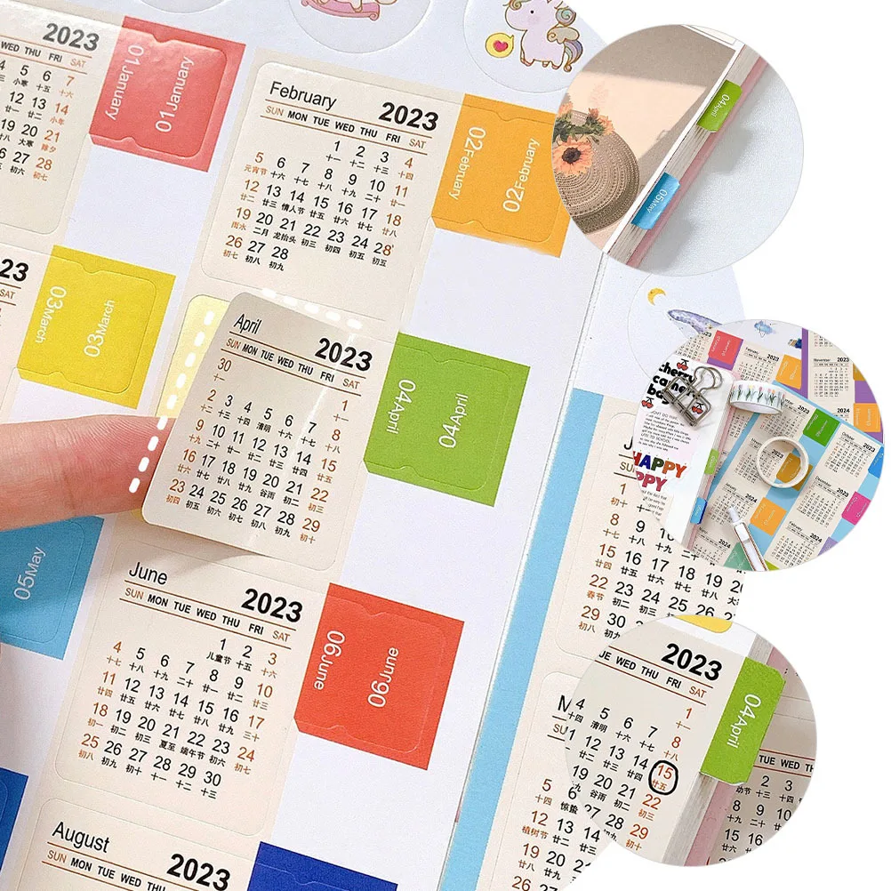 16 Sheets Calendar Index Stickers Portable Multi-Function Planner Tabs Household Book Tabs Adhesive Calendar Organizer Stickers