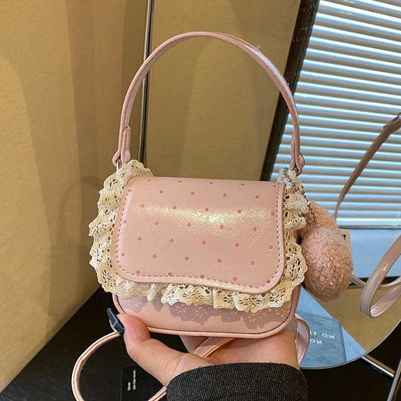 

Cute Fashion Polka Dot Mini Crossbody Bags for Women Korean Version Sweet Lace Splicing One Shoulder Bag Exquisite Lipstick Bags