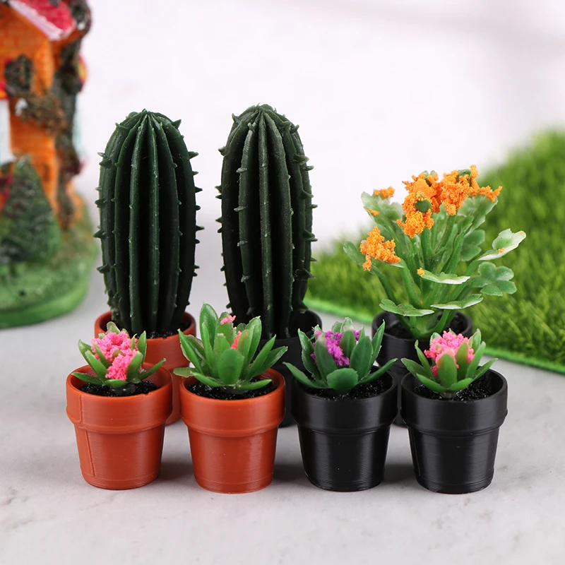 5Pcs 1:12 Dollhouse Simulation Plant Potted Model Dollhouse Miniature Garden Home Ornaments Micro Scene Decoration Toys