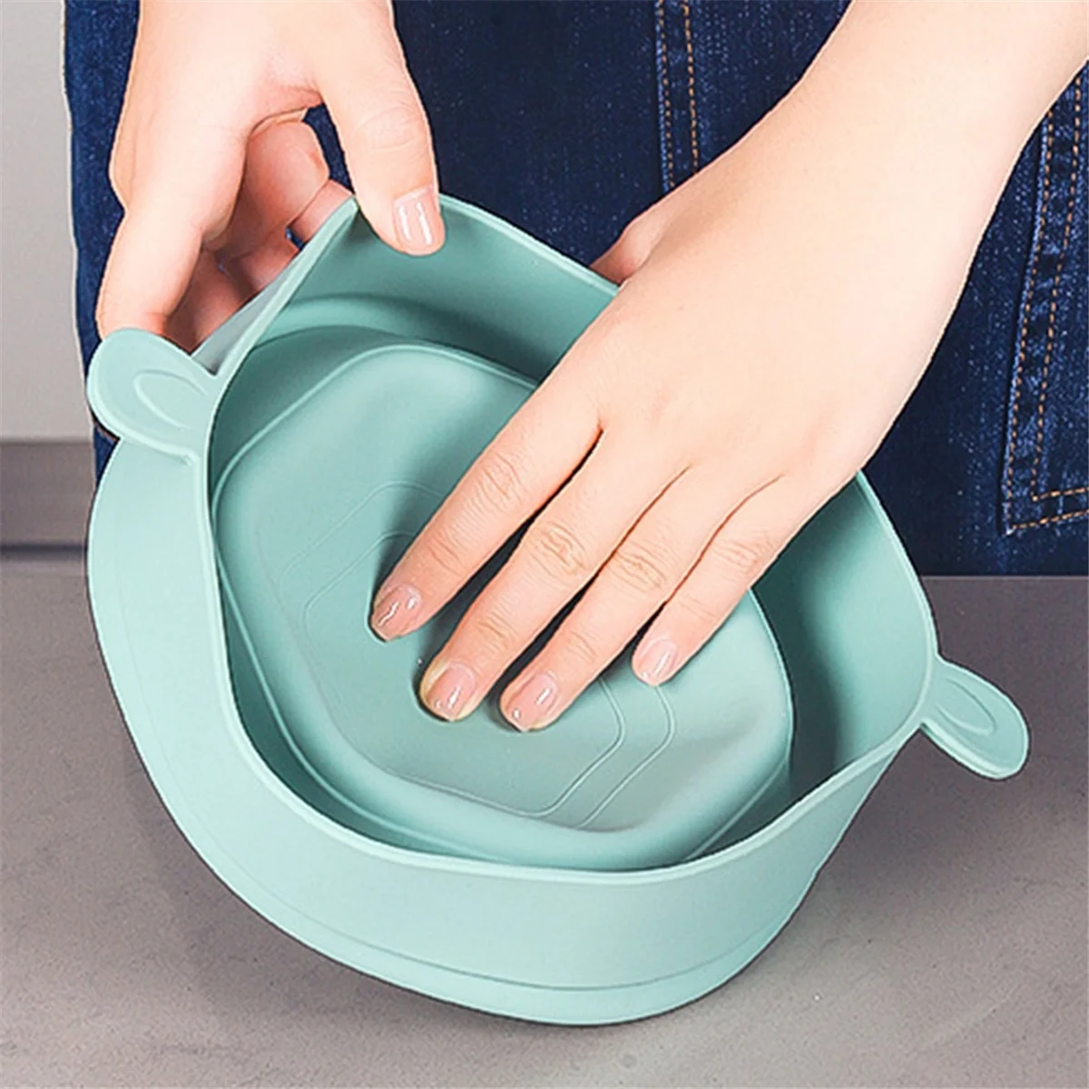 Silicone Microwave Popcorn Bowl Foldable Popcorn Maker Bucket Bowl with Lid Folding Popcorn Kitchen Baking Tool Cyan