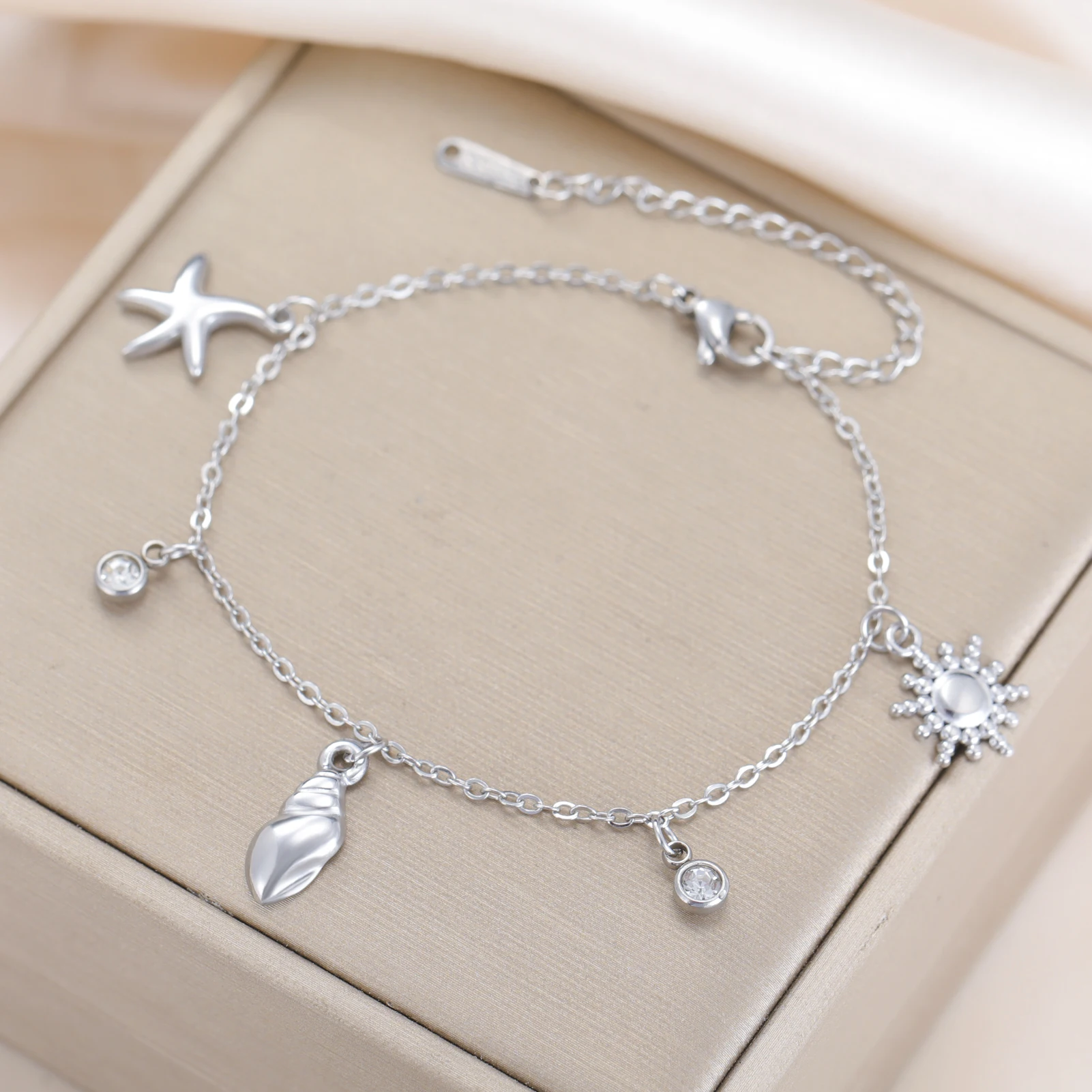 COOLTIME Mode Seestern Krabben Shell Anhänger Armband Edelstahl Boho Sommer Strand Armband Schmuck Geschenk Großhandel – Detail 7