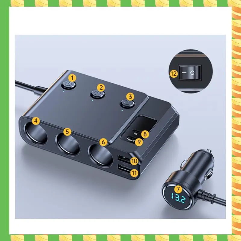 AB53 Versatile Car Charging Solution: 1In7 Cigarette Lighter With USB 3.0 And PD, 12-24V For High Power Performance