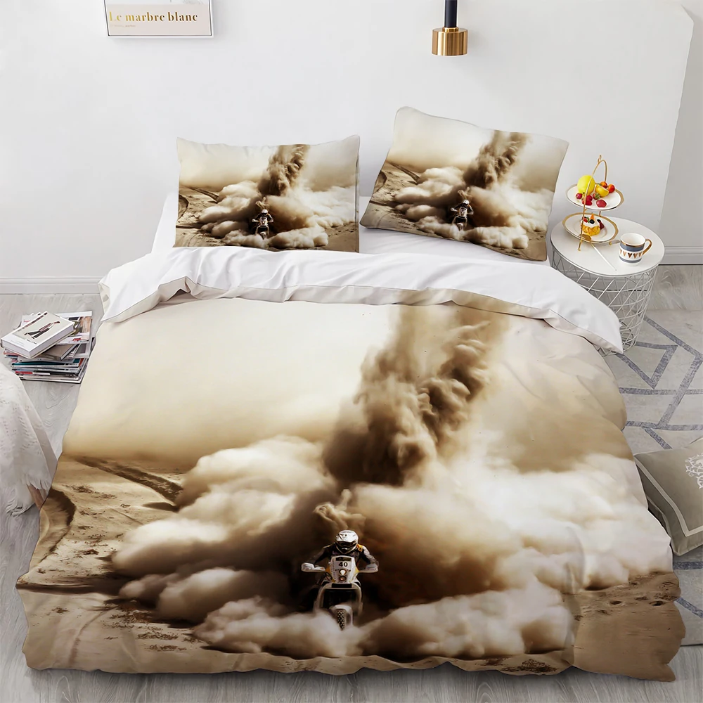 Motocross Gaming Bedding Set,Cross-country Motorcycle Duvet Cover King Size For Teen Boys, Motorcycle Racing Car Comforter Cove - view 2