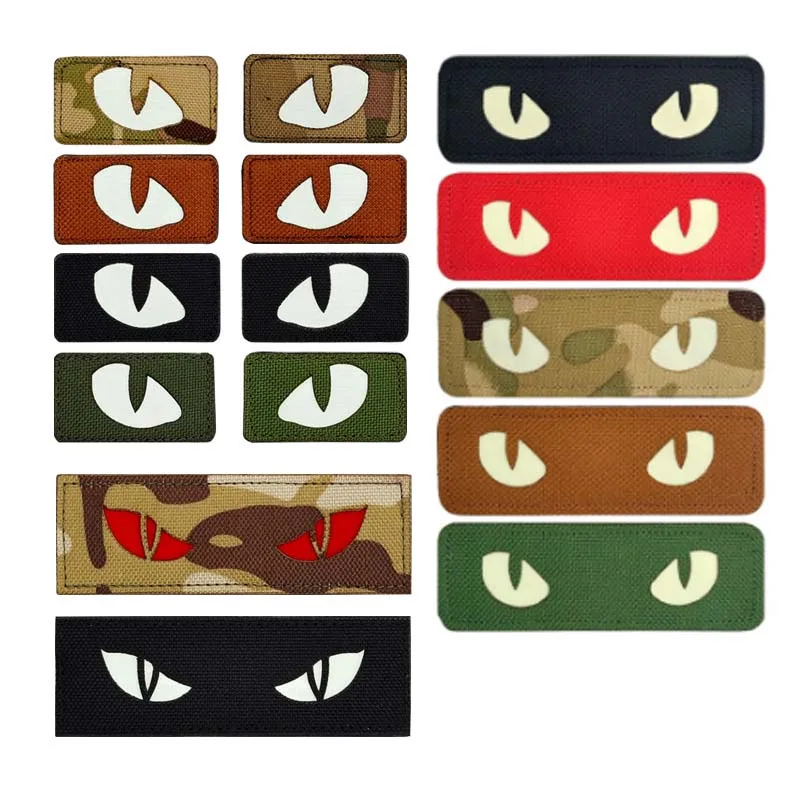 2 Stück/Set, Katzen-Tigeraugen-Klettverschlüsse, im Dunkeln leuchtende Patches, militärische Aufkleber, taktische Applikationen für Rucksack, Weste, Helm, Ausrüstung – Detail 5