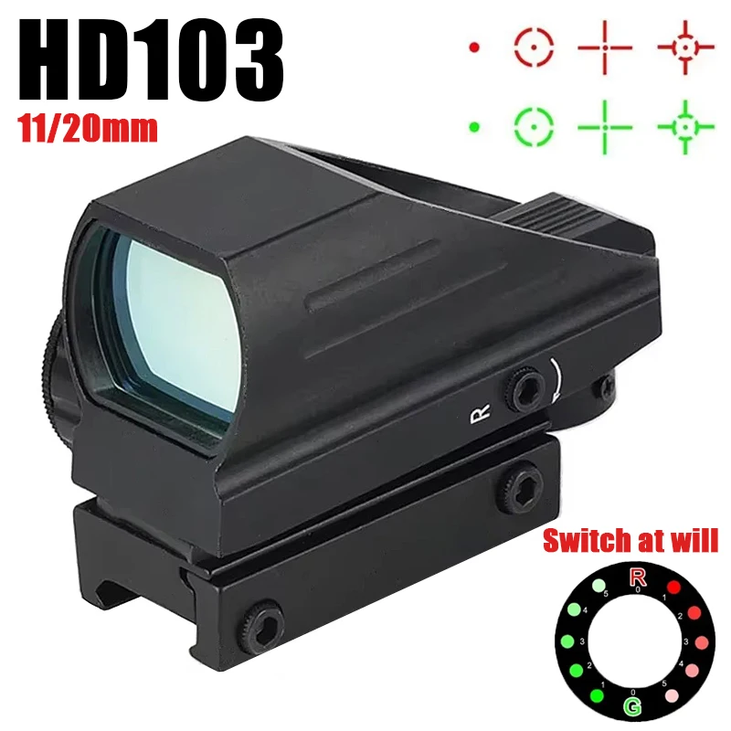 

Tactical HD103 Red Green Dot 4 Reticle Optics Sight Hunting Rifle Scope Fit 11mm/20mm Rail Mount AK Outdoor Accessory