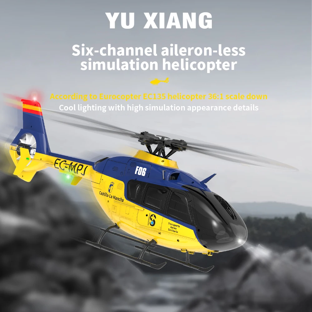 YXZNRC F06 EC135 RC Helicopter 2.4G 6CH 6 Axis Gyro Model 1:36 Scale RTF Direct Drive Brushless Roll Flybarless Aircraft Toys