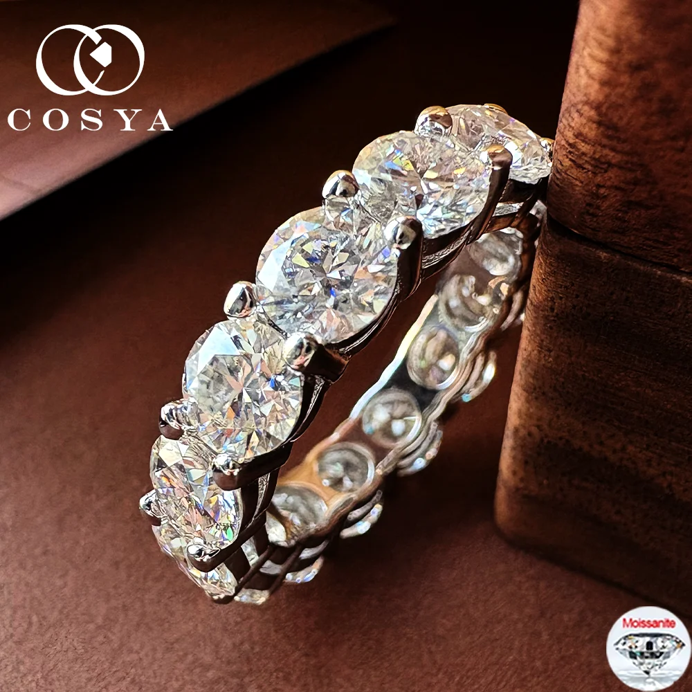 

COSYA 3/5MM Moissanite Ring 18K White Gold Plated S925 Sterling Silver Wedding Engagement Eternity Band for Women Certified