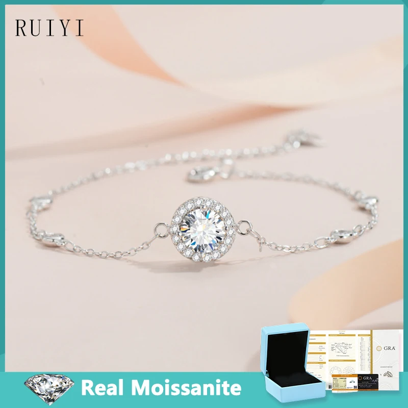 1CT D Color Real Moissanite Round Diamond Bracelets for Women 925 Sterling Sliver Luxury Diamond Bracelet Jewelry Birthday Gifts