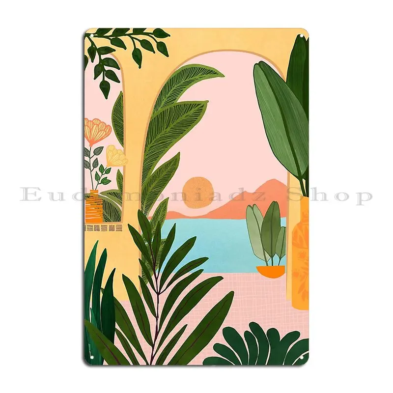 Moroccan Coast Landscape Illustration Metal Plaque Garage Plaques Wall Mural Cinema Personalized Mural Tin Sign Poster
