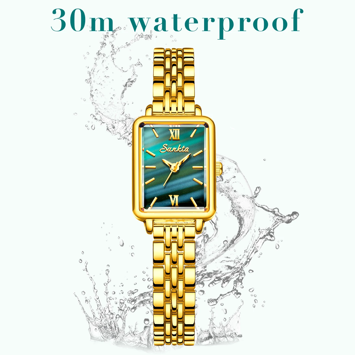 SUNKTA Luksusowy, wysokiej jakości zegarek kwarcowy Modne, urocze cyrkonie Pasek ze stali nierdzewnej Zegarki damskie + Pudełko