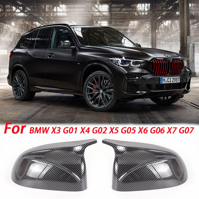 2Pcs Glossy Black carbon pattern Rear Side View Mirror Covers Shell Replacement For BMW X3 G01 ix3 X4 G02 X5 G05 X6 G06 X7 G07