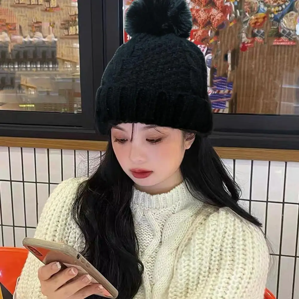 Women Soft Plush Cap Cozy Stylish Women's Winter Hat Knitted Warm Anti-slip with Plush Ball Decor for Outdoor Activities Warm