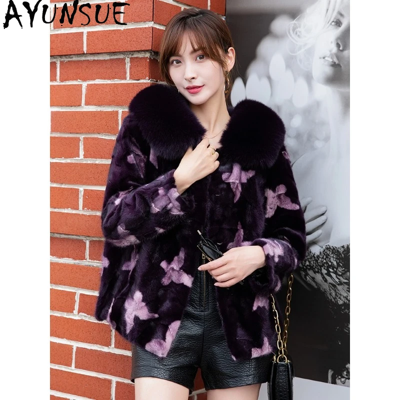 معطف فرو المنك من AYUNSUE للسيدات وصل حديثًا معاطف شتوية قصيرة للمرأة ملابس عصرية أنيقة للمرأة جودة عالية شوبانا Жénska #2