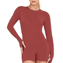 Jumpsuit Women Backless TummyControl SlimFit LongSleeve Cute - Purple Copper