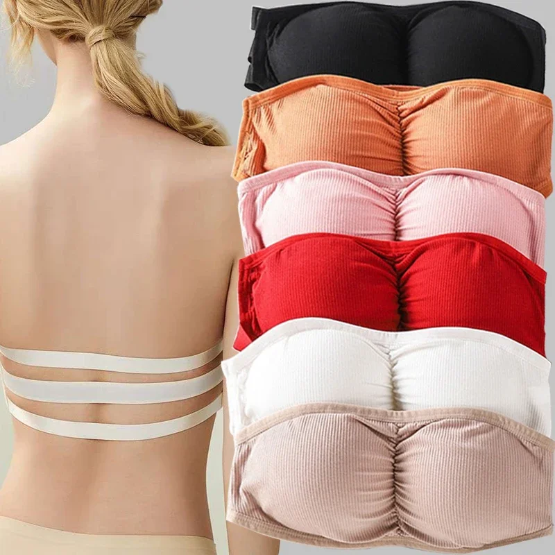 Strapless Bra Push Up with Removable Pads Sexy Lady Underwear Push Up Girls Invisible One-piece Backless Lingerie Cropped Tanks