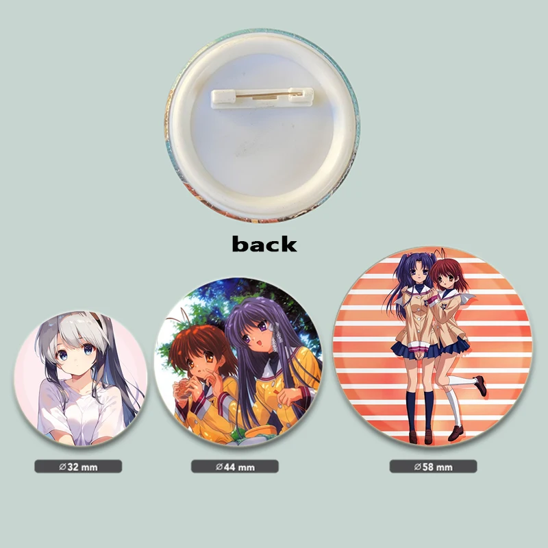 شارة دبابيس أنيمي مستديرة لحقيبة الظهر ، دبابيس شخصية Clannad ، Kuromi Ichinose ، Tomoya Okazaki ، Tomoyo Sakagami ، هدايا الملحقات