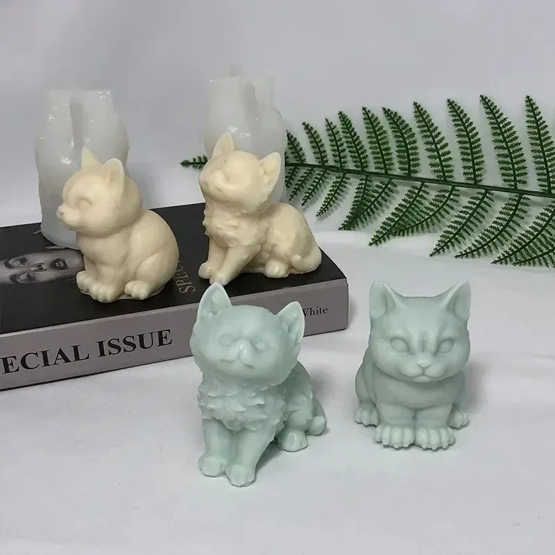 3d smiling cat silicone candle mold cute cat aromatherapy gypsum resin craft molds diy animal soap making tool home decoration