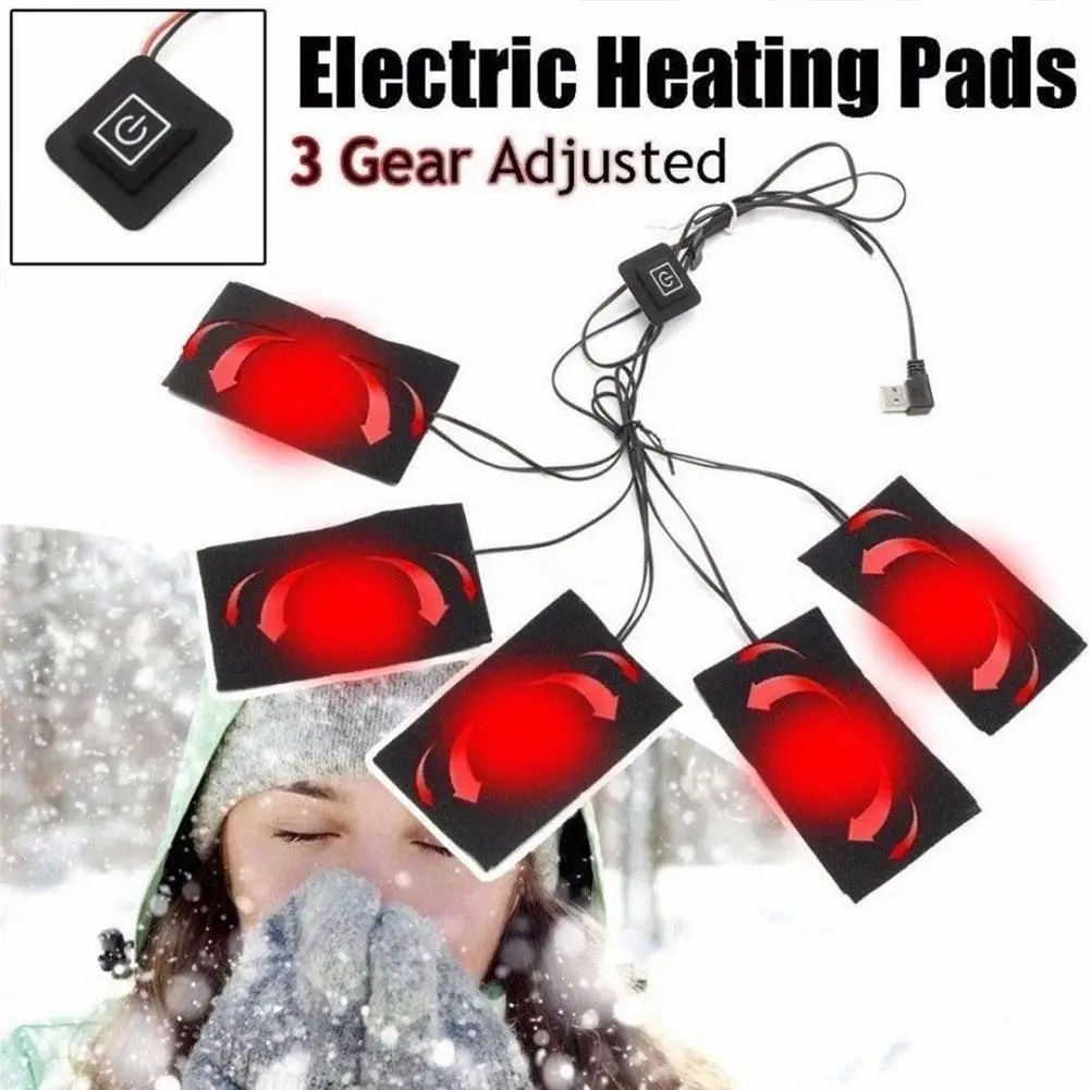 USB Clothes Heater Pad With 3 Gear Adjustable Temperature 5 In 1 Electric Heating Sheet Heating Warmer Pad For Vest Jacket New