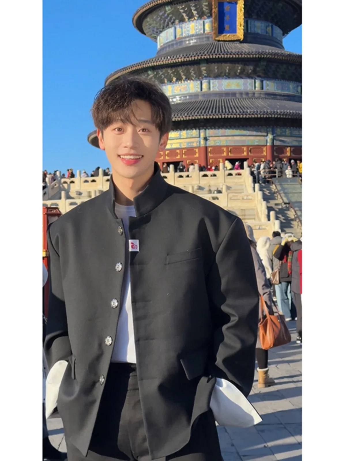 

New Chinese Sle Bla Zhongan Collar Men's Spring Autumn Casual Jaet National Sle Stand Collar oulder Level Suit