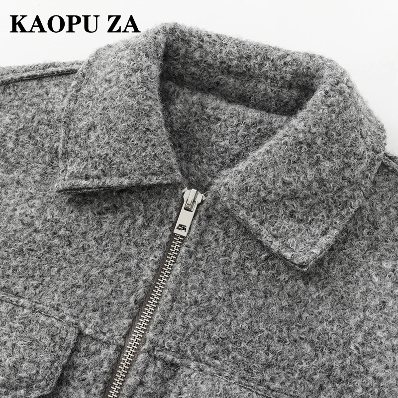 KAOPU ZA 2024 delle nuove donne di autunno casual colletto rovesciato giacca a maniche lunghe cappotto femminile tasche vintage tinta unita cerniera Top