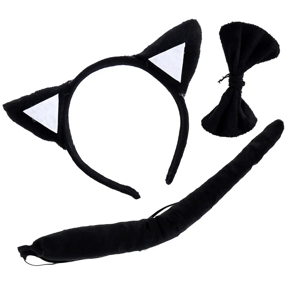 3-delige creatieve kostuumset met kattenthema, ademend katoen, oorhoofdband, vlinderdas, staart, lichtgewicht voor schoolspel