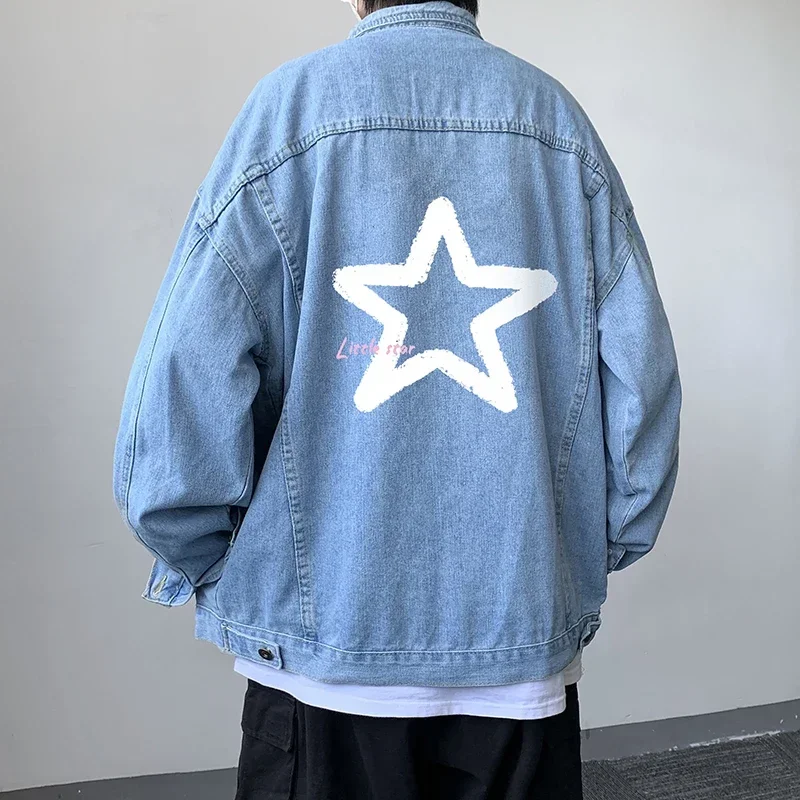 Men's Vintage Denim Jacket Autumn Man Oversize Coat Star Print Casual Wear 5XL Jean Jacket Cotton Men's Clothing Outerwear