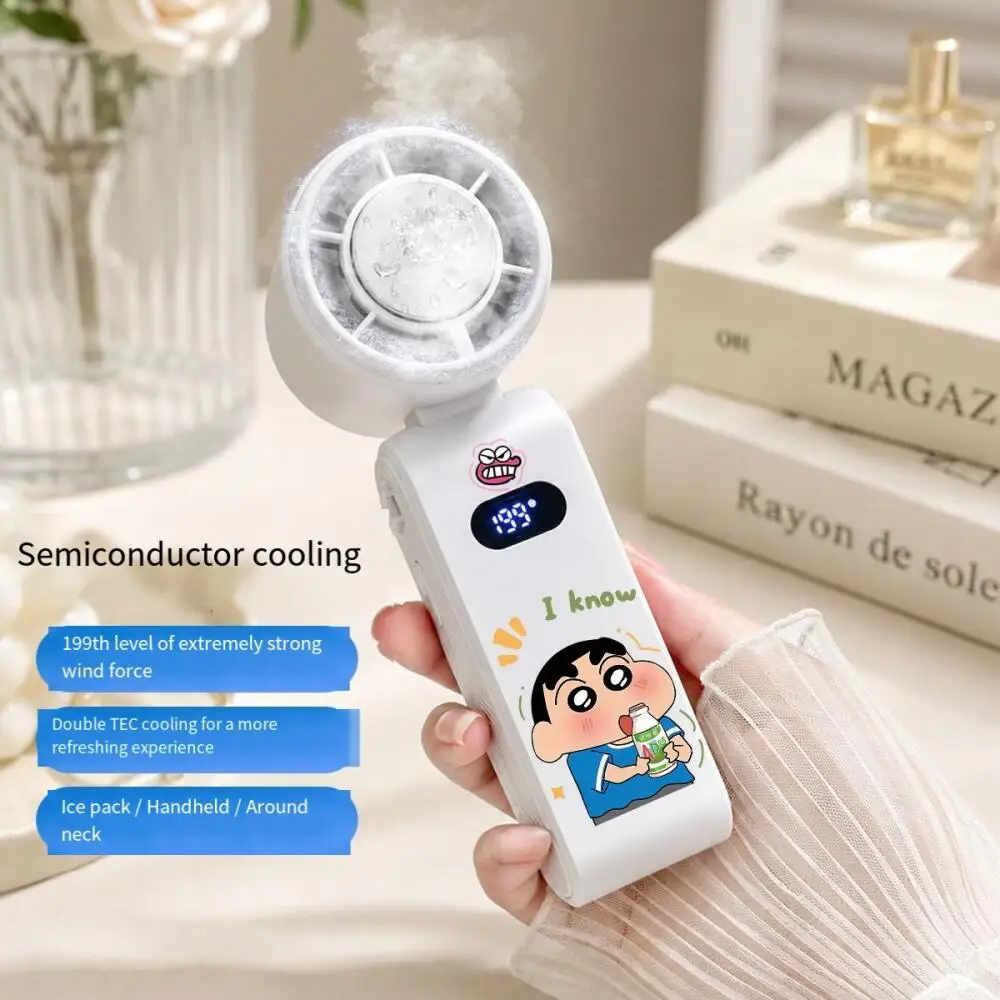 Anime Handheld Small Fan Crayon Shin-Chan Cute Fold Super Long Battery Life Portable Mute Fan Cartoon Charging Ice Compress Fan