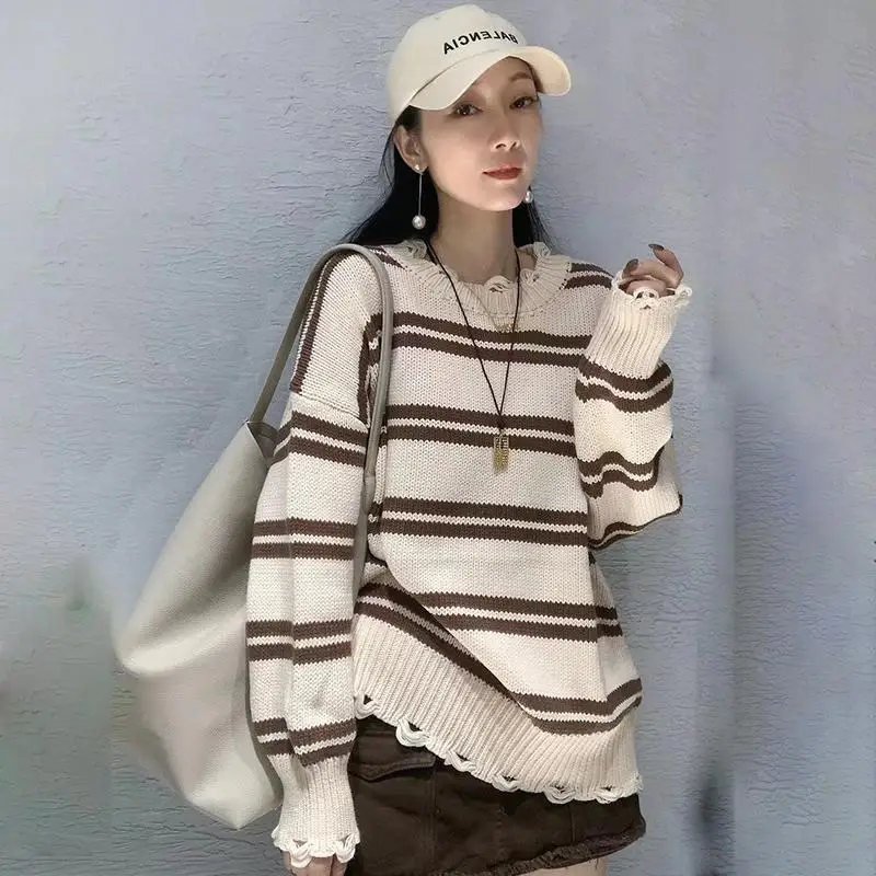 Classic retro color contrast stripe sweater women early autumn 2023 New Zebra Pattern Fashion Slim Knit Stripe Pullover Sweater