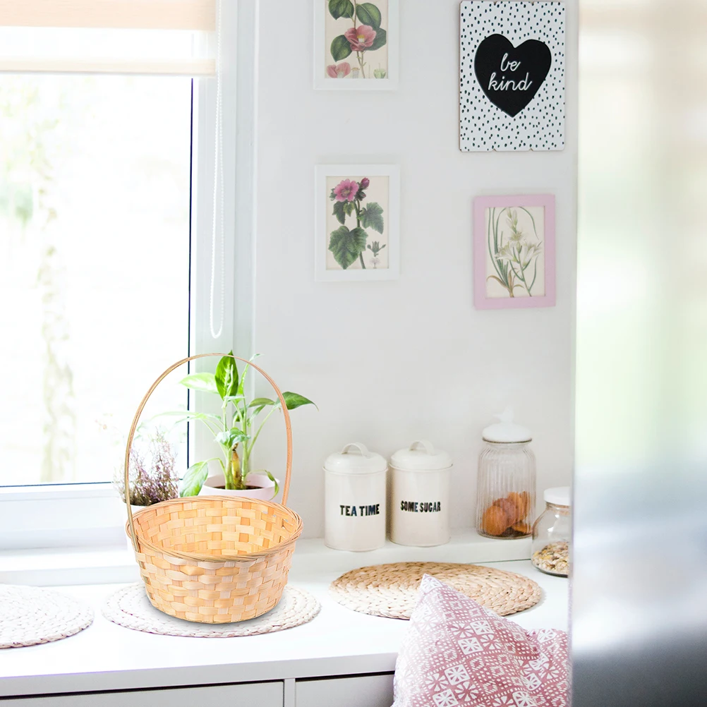 

2Pcs Woven Bamboo Basket Premium Material Storage Solution Kitchen Household Beauty Flower Plant Hold Fruit