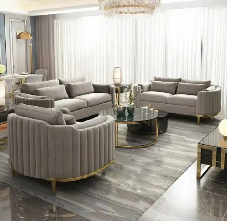 

Italian Luxury Living Room Furniture Modern Velvet Sofa Set with Curved Dresser Home Lounge Sofas