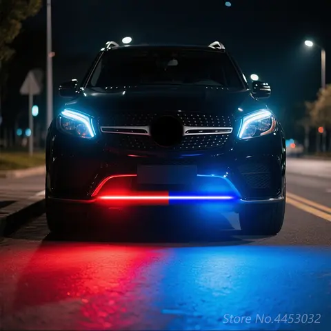 메르세데스 벤츠 E C S CLA CLS A B GLA LED 스트로브 범퍼 경고등 적색 및 청색 플래시 야간 주행 안전 경보 12V 47인치
