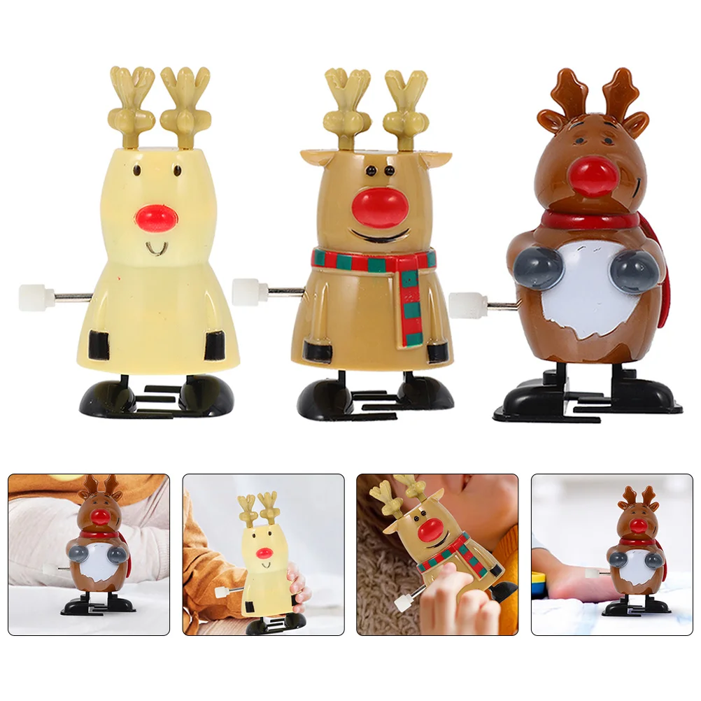 

3pcs Christmas Santa Wind Up Animal Figures Fun Walking Mechanical Kids Plaything Holiday Party Favors Decorations