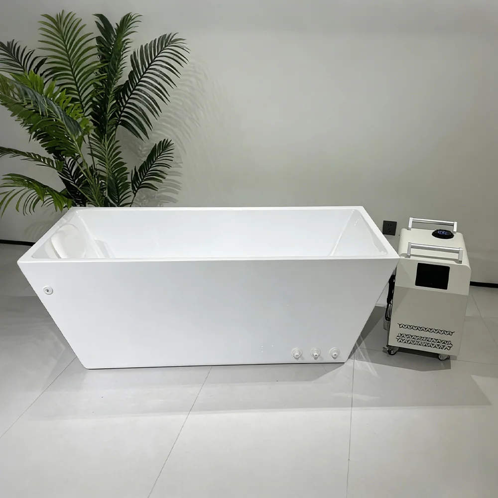 

Gurgle Local Stock US Acrylic Freestanding Cold Plunge Tub Rectangular White Ice Bath Tub With Chiller For Sports Recovery