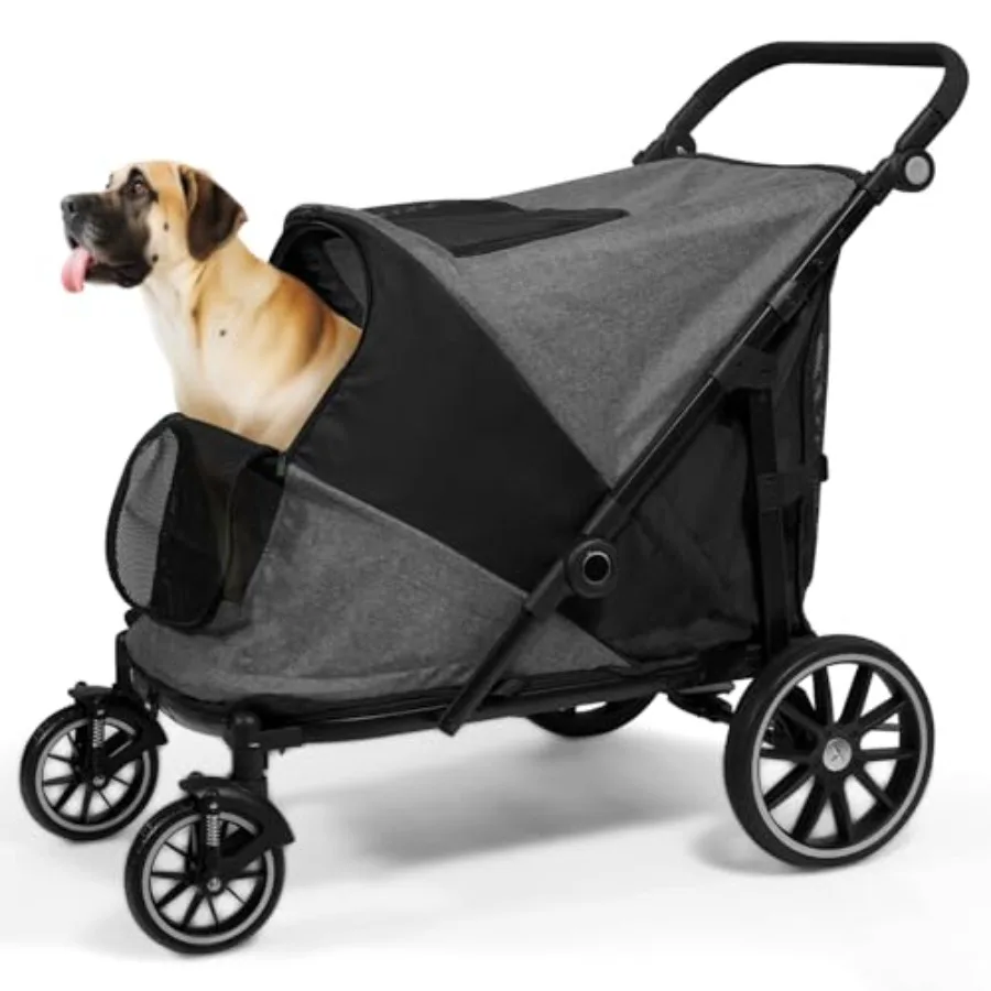 Kenyone Dog Stroller for Medium/Large Dogs, Extra Large Pet Stroller for 2 Dogs with Storage Pocket Shock Absorption, Up to 130