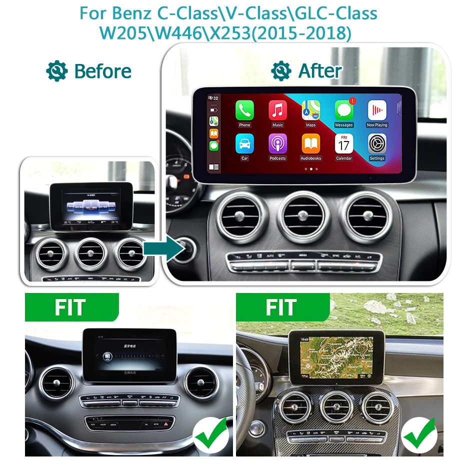 Carplay Android 13 Auto Car Radio GPS player Screen For Mercedes Benz C/GLC/V Class W205 X253 W446 2 din autoradio stereo 4G LTE