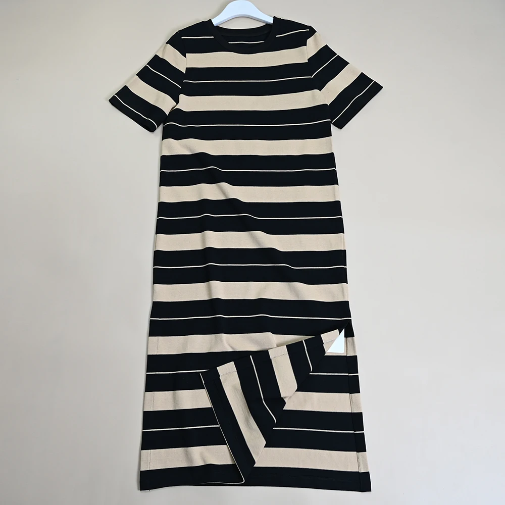 T-shirt mi-long en coton, nouvelle Version Stand, ort Sve, rayé Dr Commute, taille ample, jupe trapèze, été