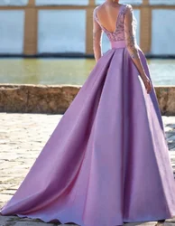 Vestido de noche acampanado para invitados de boda, elegante vestido de satén con escote en V, manga larga 3/4, abertura de lentejuelas plisadas, 2023